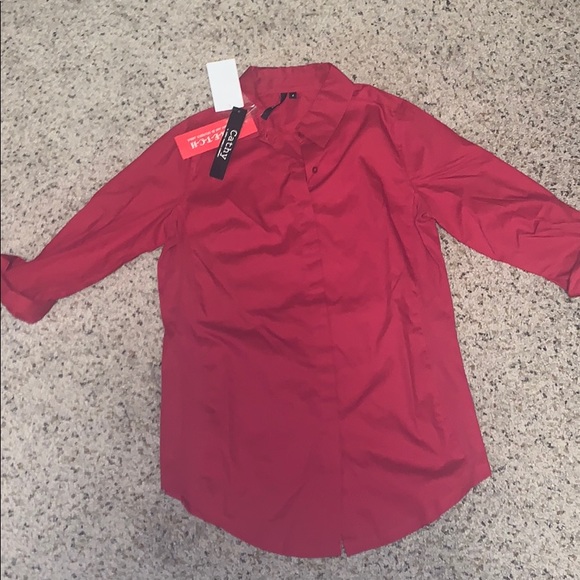 NWT red 3/4 sleeve button up shirt - Picture 1 of 2